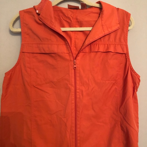 CHICO'S Women Vest Windbreaker Hood Orange Sz-2 - Picture 2 of 5